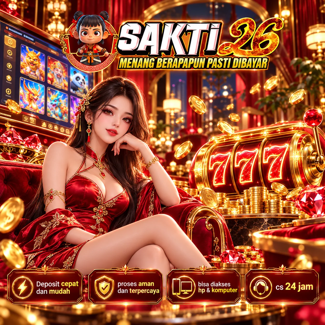 Banner SAKTI26 FREE rasio persegi, ilustrasi hiburan game digital